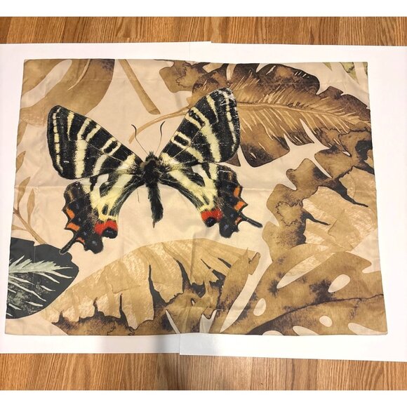 Decorative Butterfly & Tropical Leaf Print Pillow Cover 31x24 Botanical set of 2 - Picture 1 of 6